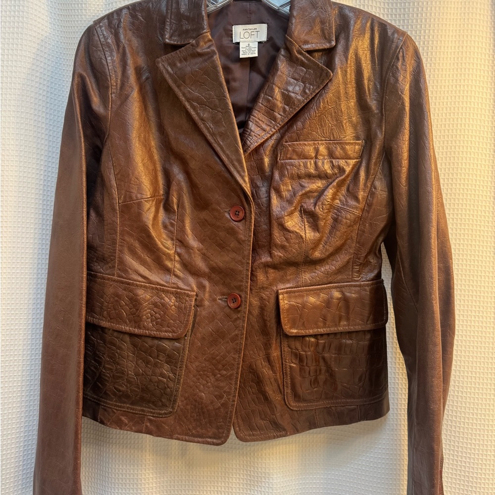 LOFT Rich Brown Leather Jacket